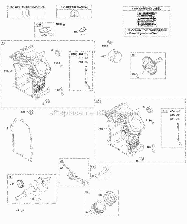 Crankshaft Camshaft Cylinders PistonRingsConnecting Rods Diagram and Parts List for 542477-0116-E1  Briggs and Stratton Engine